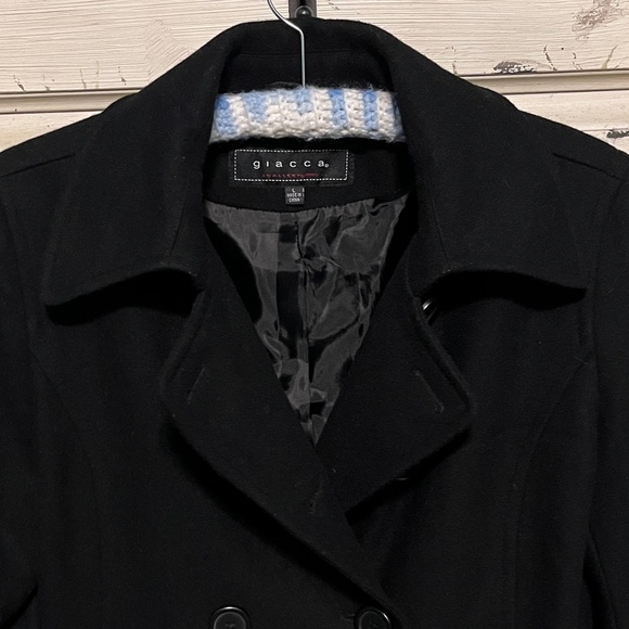 Giacca Women's Black Wool-Blend Pea Coat Size L - Picture 4 of 9